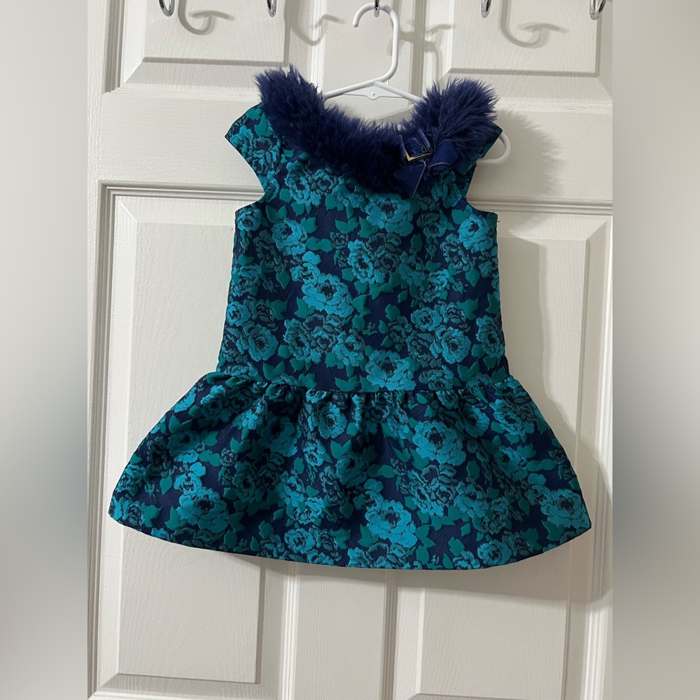 Janie & Jack Floral Blue Dress with Collar - Size 2T
